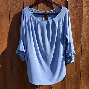 New York & Company Periwinkle Flutter Sleeve Blouse Size XL
